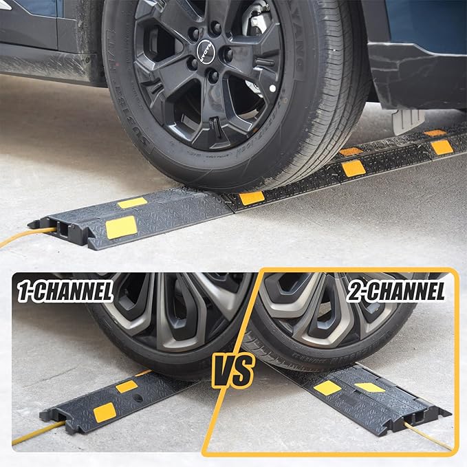 OranLite 6 Pack 2-Channel Rubber Cable Protector Ramp, Visible at Night