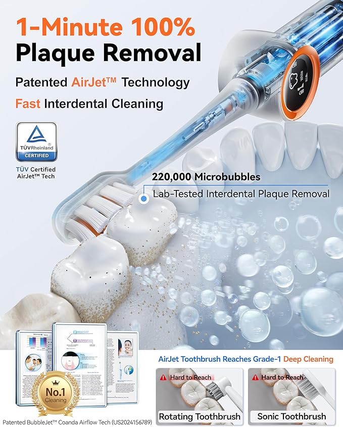 RANVOO AirJet™ Bubble Sonic Electric Toothbrush, Plaque Removal