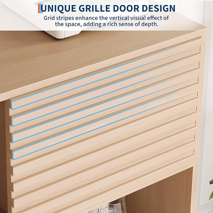 IDEALHOUSE Fluted Cabinet with Sliding Doors, Modern Wooden Storage Cabinet