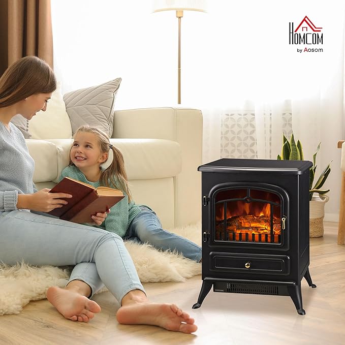HOMCOM 22" Electric Fireplace Heater, Freestanding Fire Place Stove