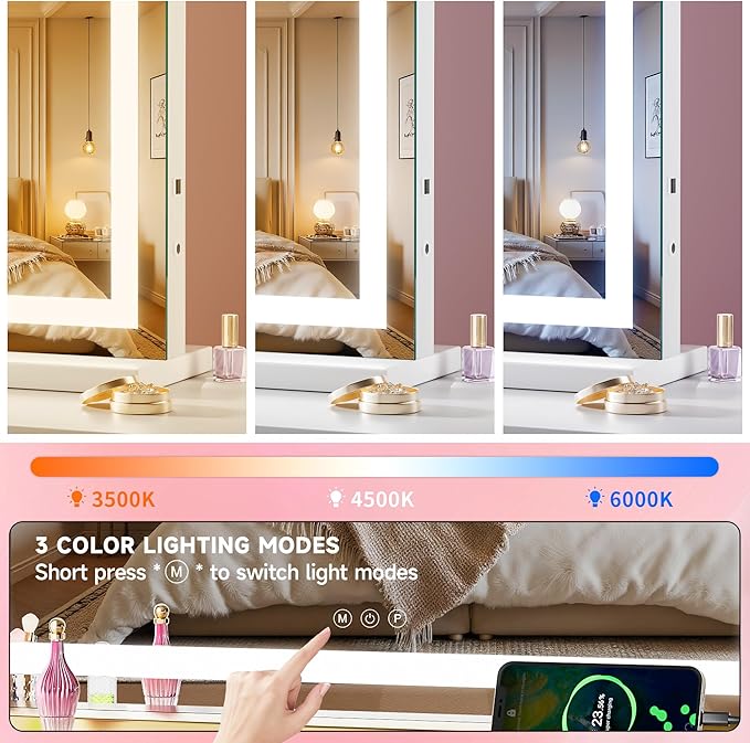 Vanity Mirror with Lights, Dimmable 3 Modes, Memory Function, Smart Touch