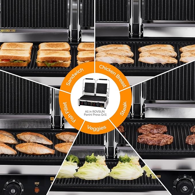Bonnlo 813 Commercial Sandwich Make, 3600W Stainless Steel Countertop Panini