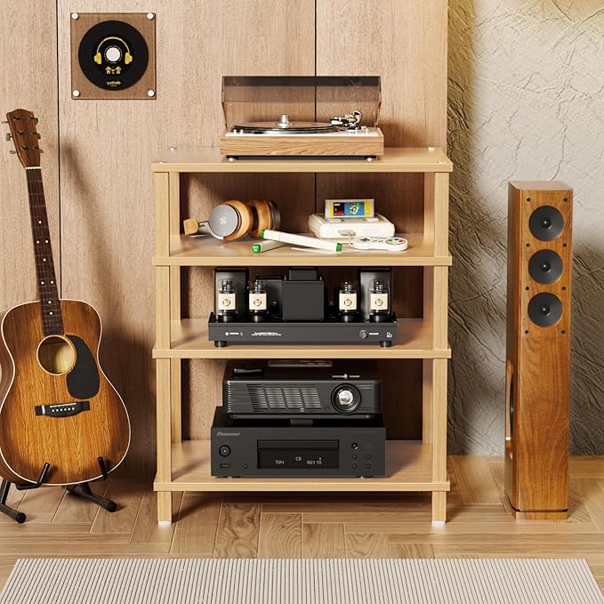 LELELINKY 4-Tier AV Media Player Stand Set of 2, Natural Stereo Cabinet