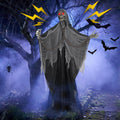 Halloween Skeleton With LED Red Glowing Eyes, Sound & Touch Activated Motion, Audio & Swaying Body, Adjustable Joint Arms for Theme Party, Yard, Lawn, Indoor Outdoor Display Gray Clothes