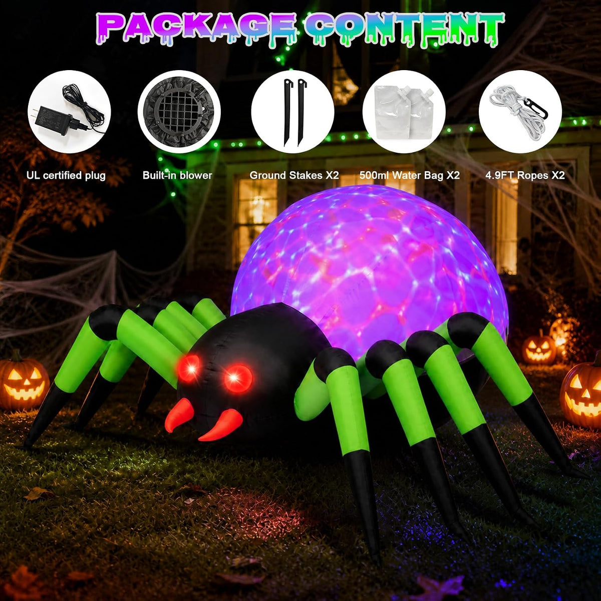 SUNNINO 10FT Giant Halloween Inflatable Spider with LED Lights