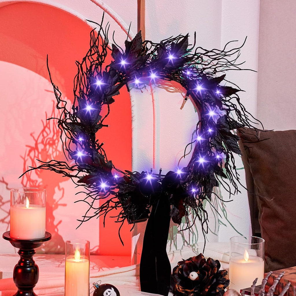 JORNOY 16inch LED Halloween Wreath with Battery Timer