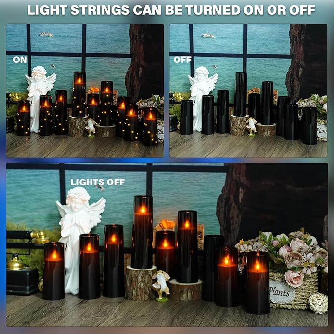 Flickering Flameless LED Candles, Acrylic LED Pillar Candles (9 Pcs)