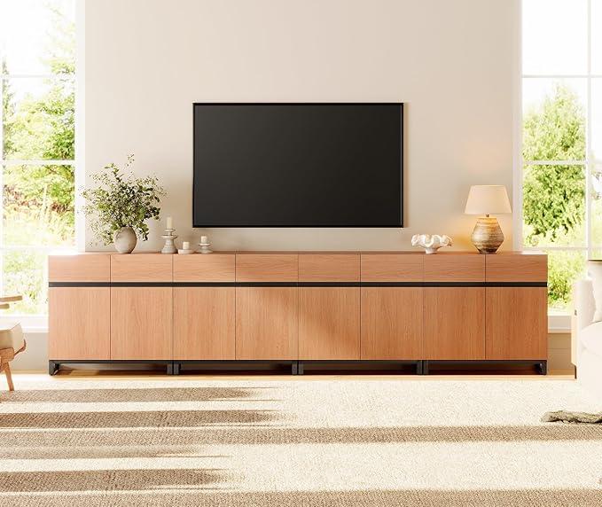 WAMPAT Modern TV Stand for TVs up to 120 inch, 4 in 1 Wood Entertainment Center