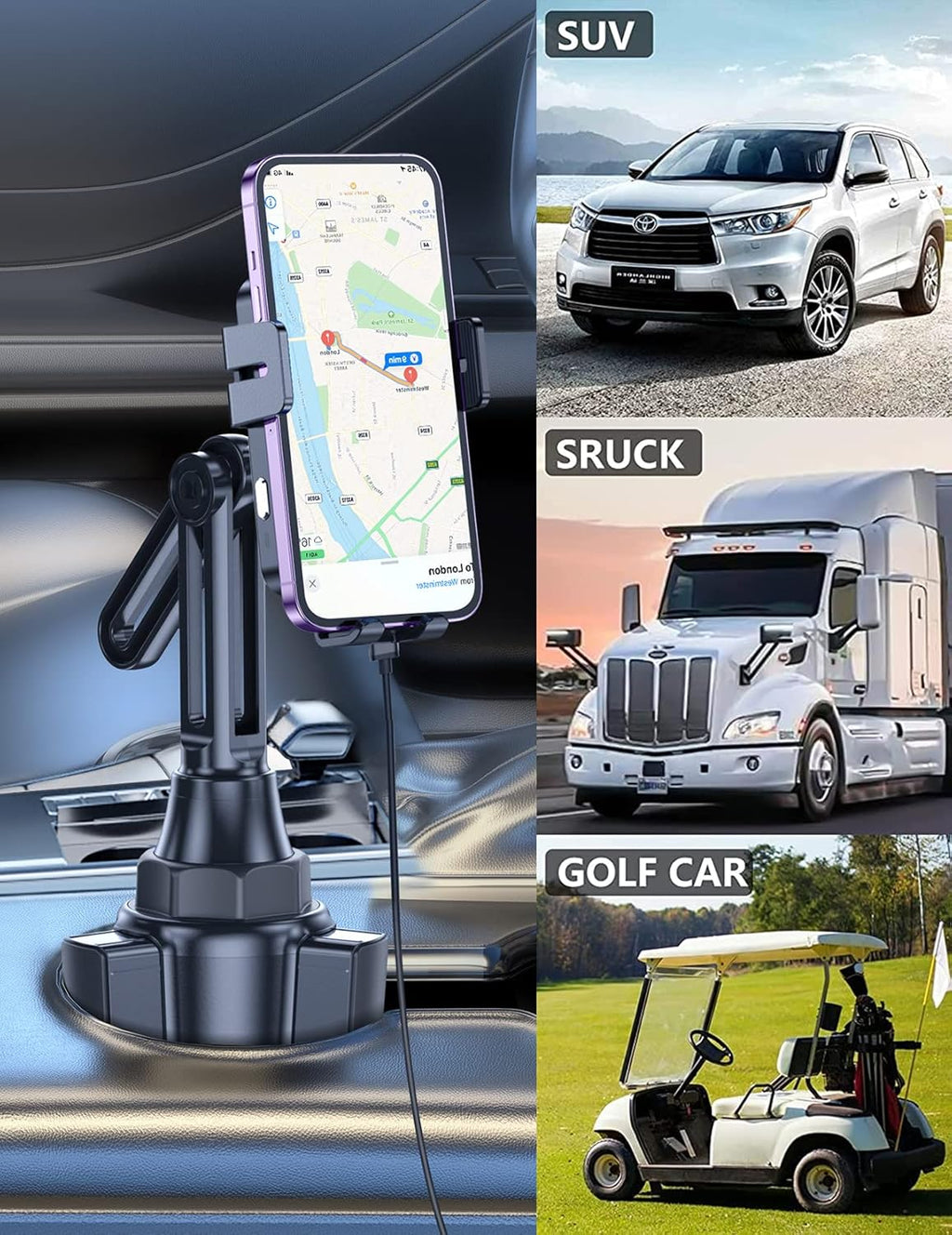 Wireless Car Charger 15W Cup Holder Air Vent Phone Mount Car Charger