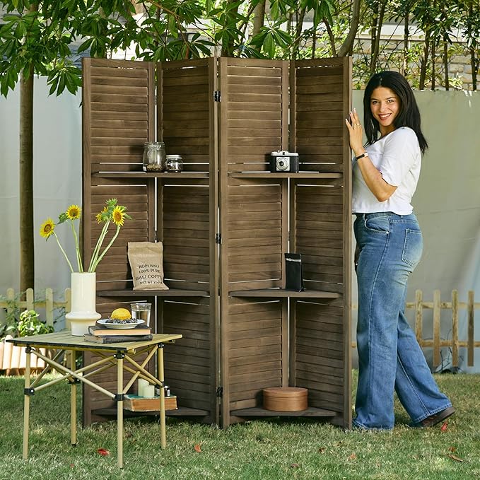 Partition Room Dividers, 67 * 51inch Folding Wood Privacy Screen