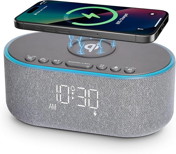 Odokee Wireless Charging Alarm Clock Radio: Qi Certified Fast Wireless Charger