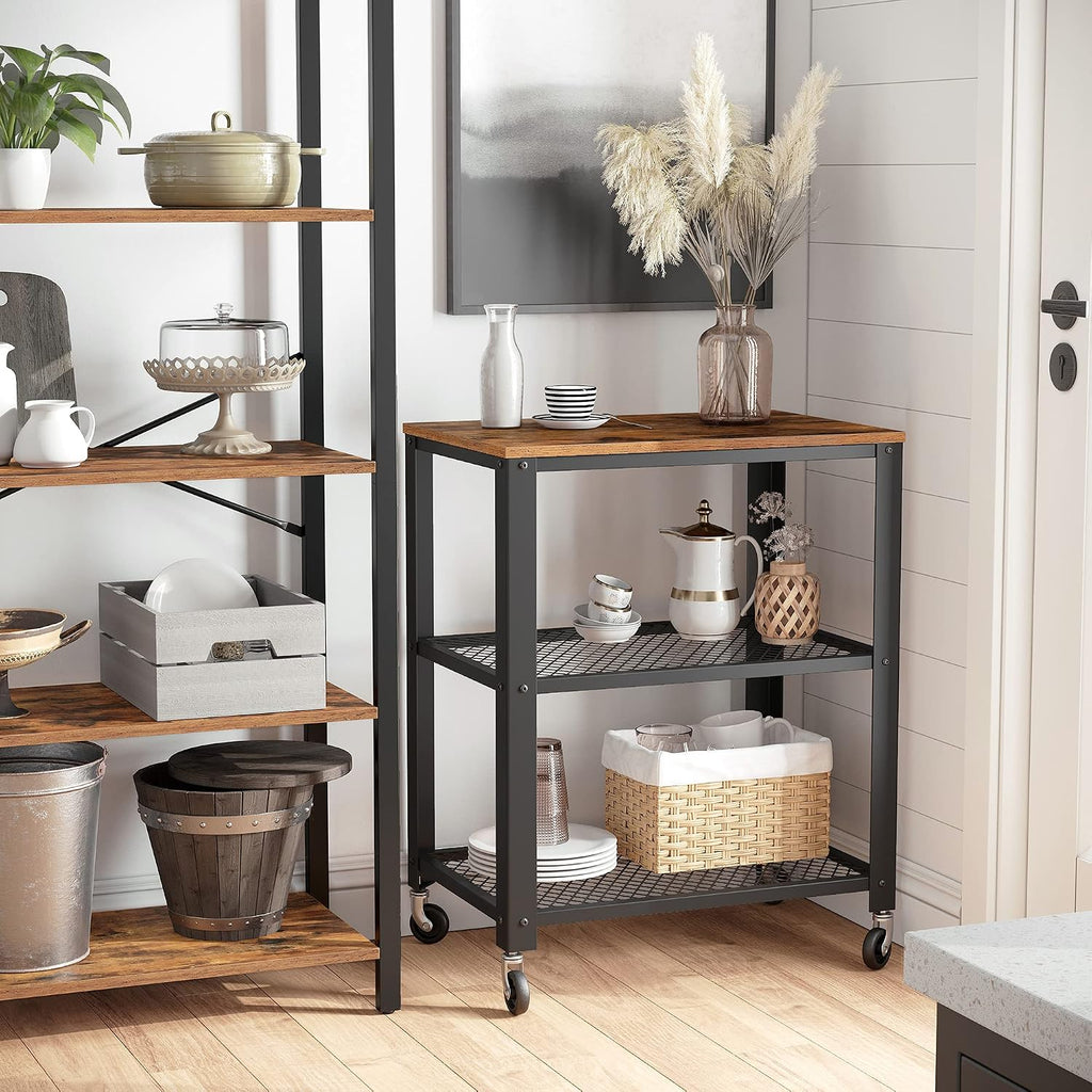VASAGLE 3-Tier Serving Cart on Wheels with Storage