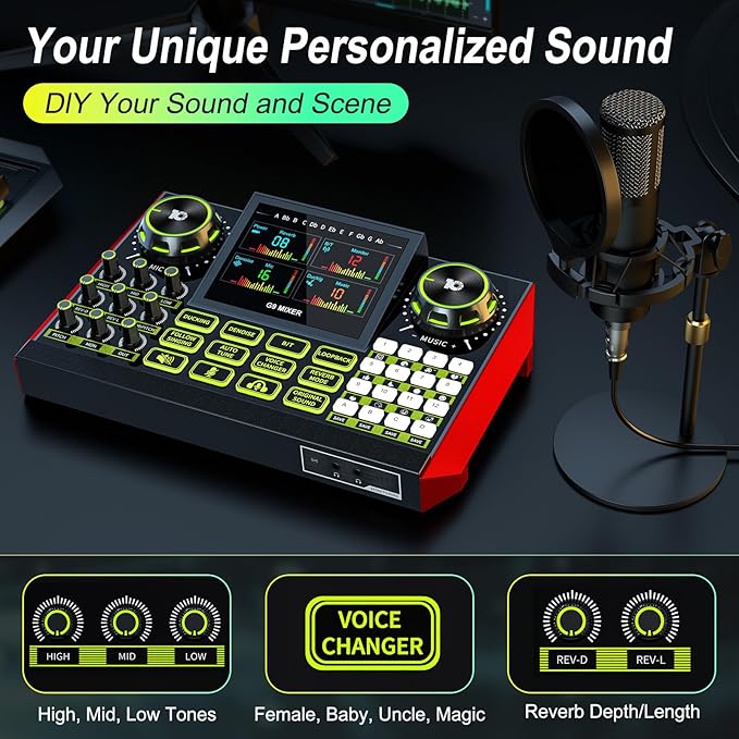 Podcast Microphone Bundle with Live Sound Card Audio Mixer, Podcast Equipment