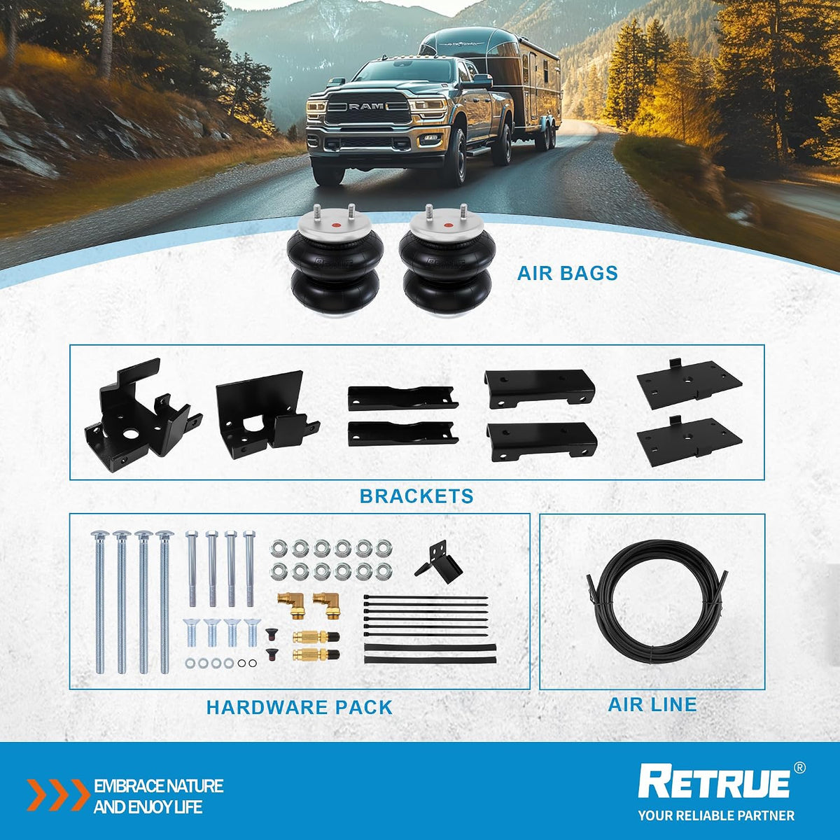 retrue rear air bags suspension kit for 2014-2026 on a desk or shelf