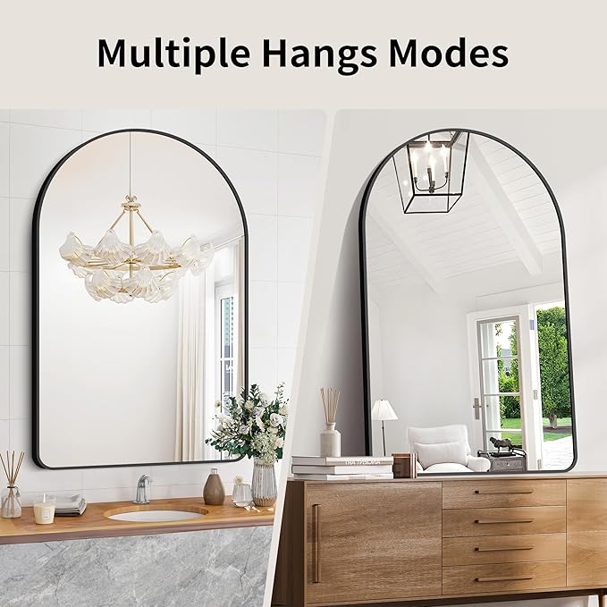 GLASHOM Arched Bathroom Mirror, Wall Mounted Mirror, Living Room, Vertically