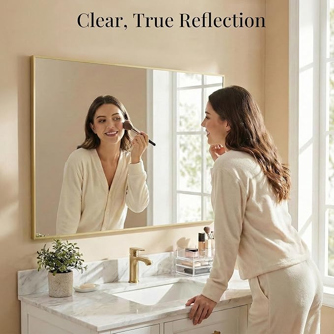 30"x48" Gold Bathroom Mirror, Metal Framed Vanity Mirror