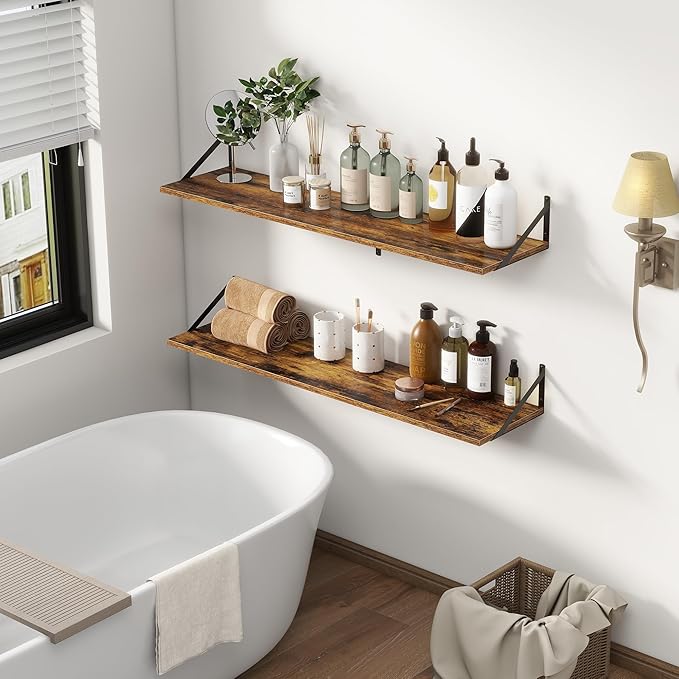12 Inch Deep Floating Shelves, 48W x 12D Floating Shelves, Deep Wall Shelves (Set of 2)