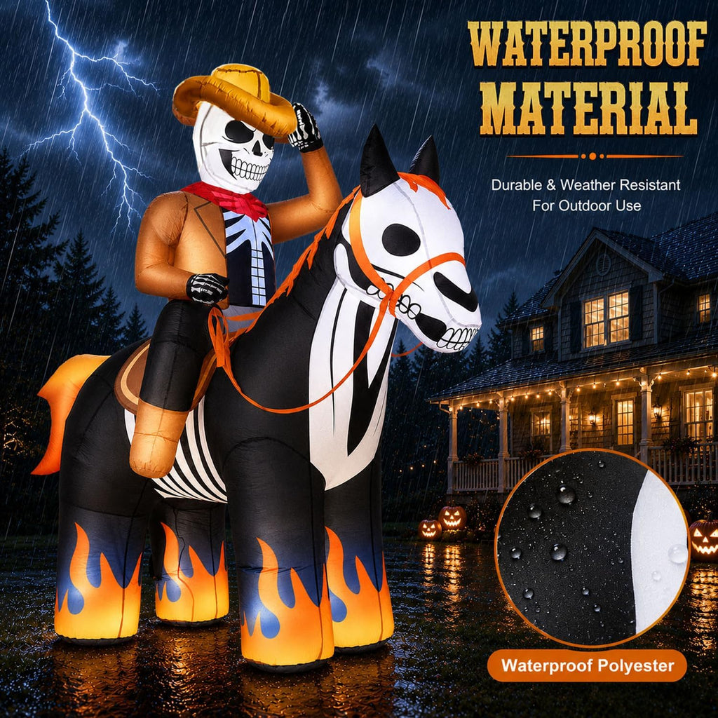 zukakii 7FT Halloween Inflatables Decorations Outdoor Skeleton Cowboy Riding Inflatable Horse Built-in Bright LEDs Flame-Hoofed Western Halloween Blow Up Yard Decoration Blowup for Lawn Party