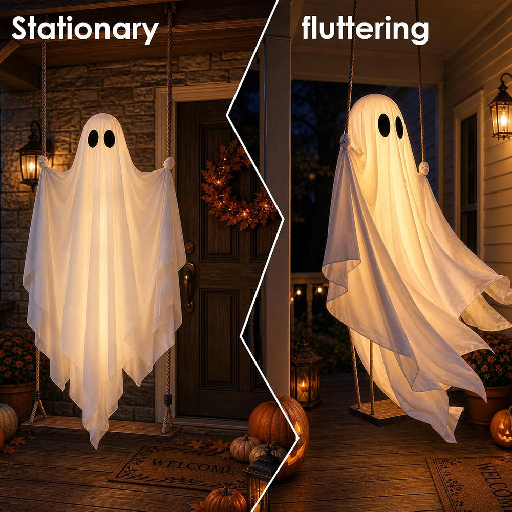 Hanging Ghost Halloween Decorations Outdoor, 7-12 FT Light Up Ghost Swing
