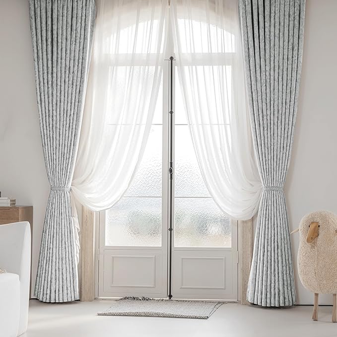 Beauoop Grey Floral Jacquard Blackout Curtains 84 Inches Long 2 Panels