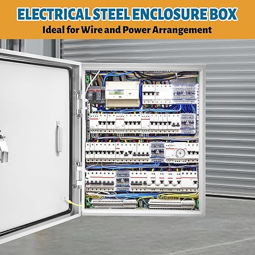 Outdoor Electrical Box 20 x 16 x 10''D NEMA 4X Enclosure Steel Box, Waterproof