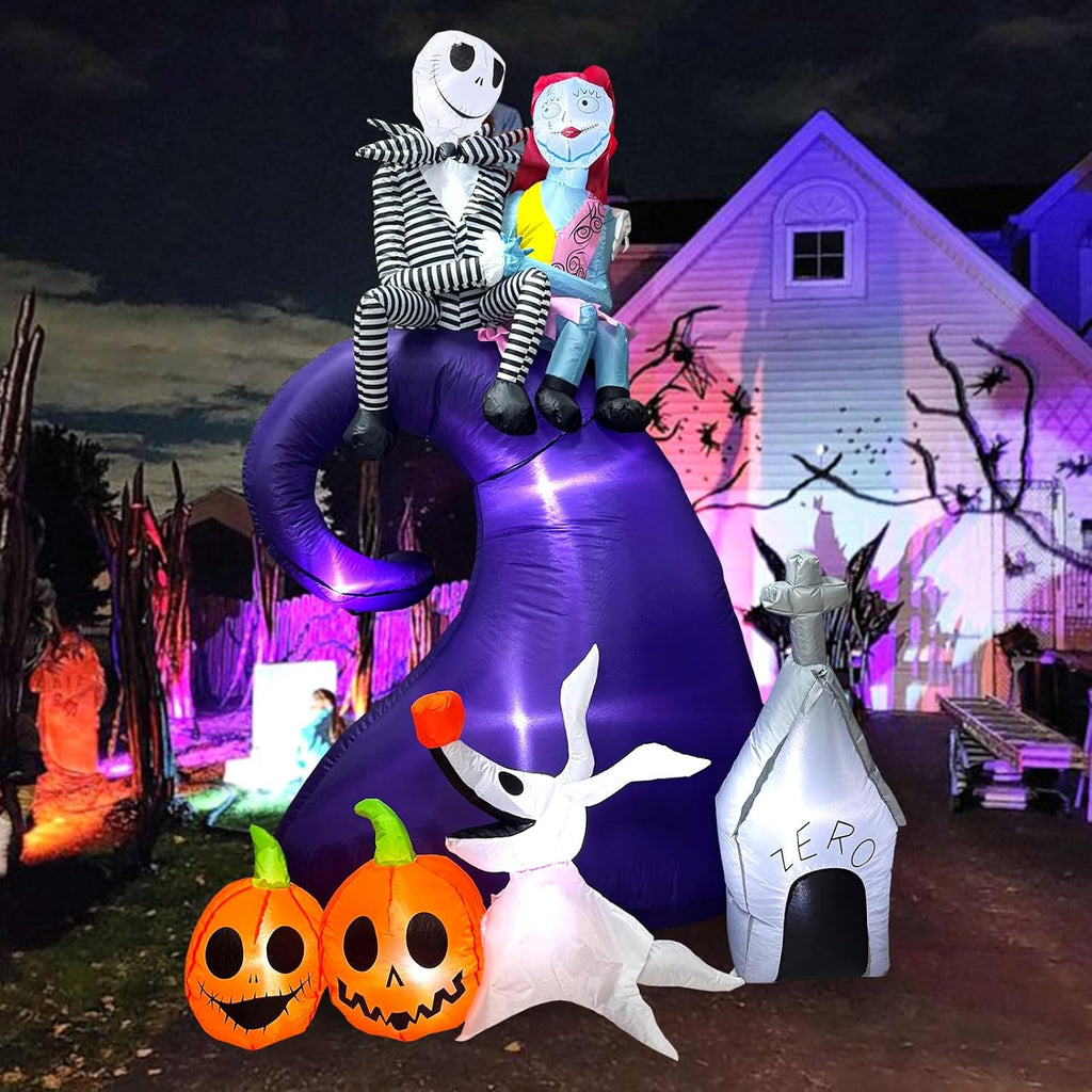6 FT Halloween Inflatables Outdoor Decoration, Blow Up Yard Decorations with Spooky Skeleton Couple with Ghost Pumpkin and Dog, Built-in LED for Outdoor Inflatable Decor Garden, and Lawn
