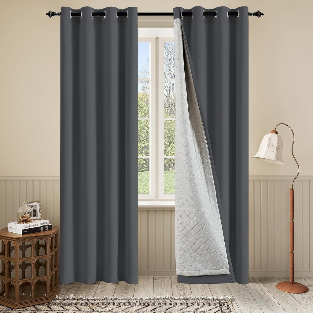 Soundproof 3 Layers 100% Blackout Grey Curtains 1 Panel 50x108 Thermal Insulated Soundproof Curtains for Bedroom Living Room