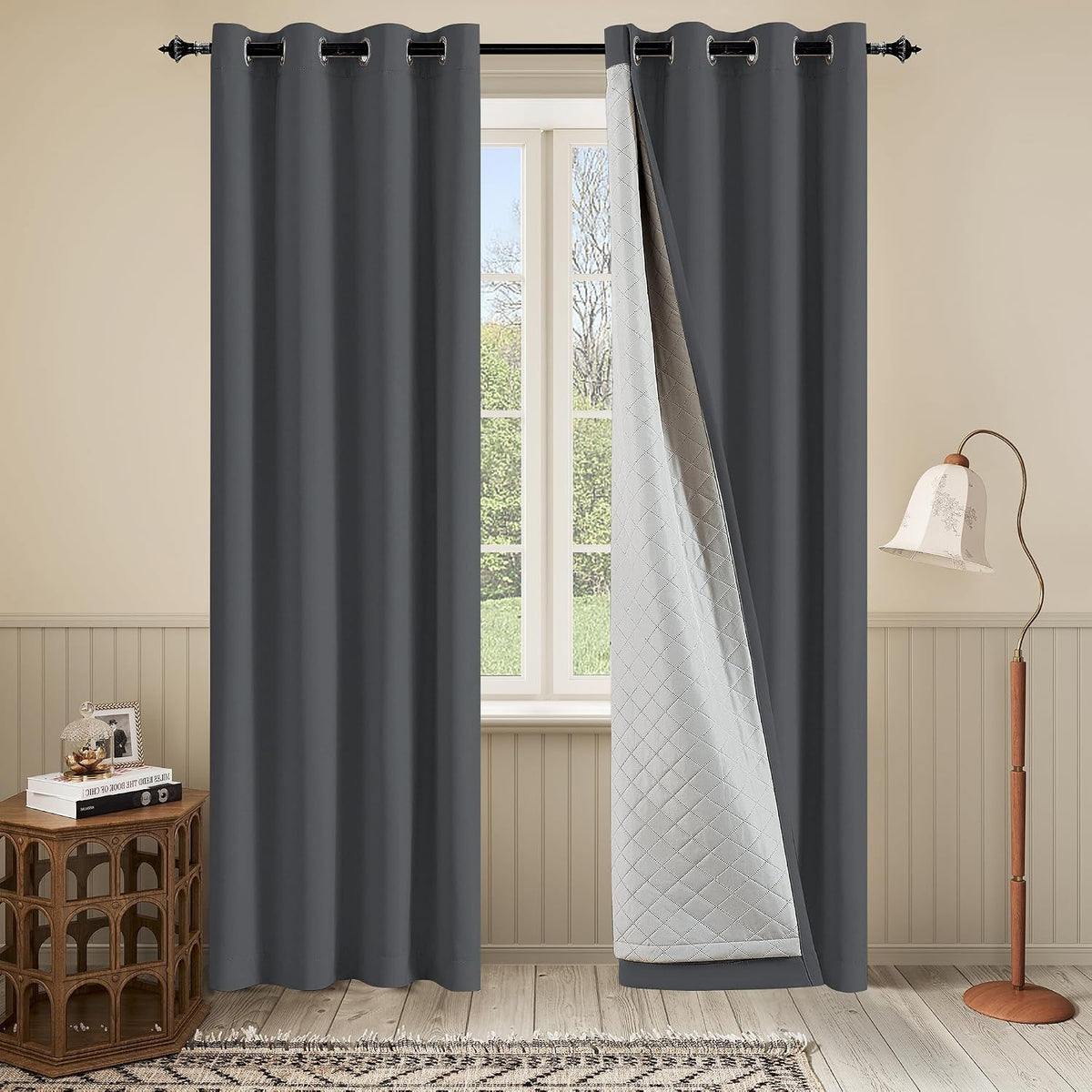 Soundproof 3 Layers 100% Blackout Grey Curtains 1 Panel 50x108 Thermal Insulated Soundproof Curtains for Bedroom Living Room