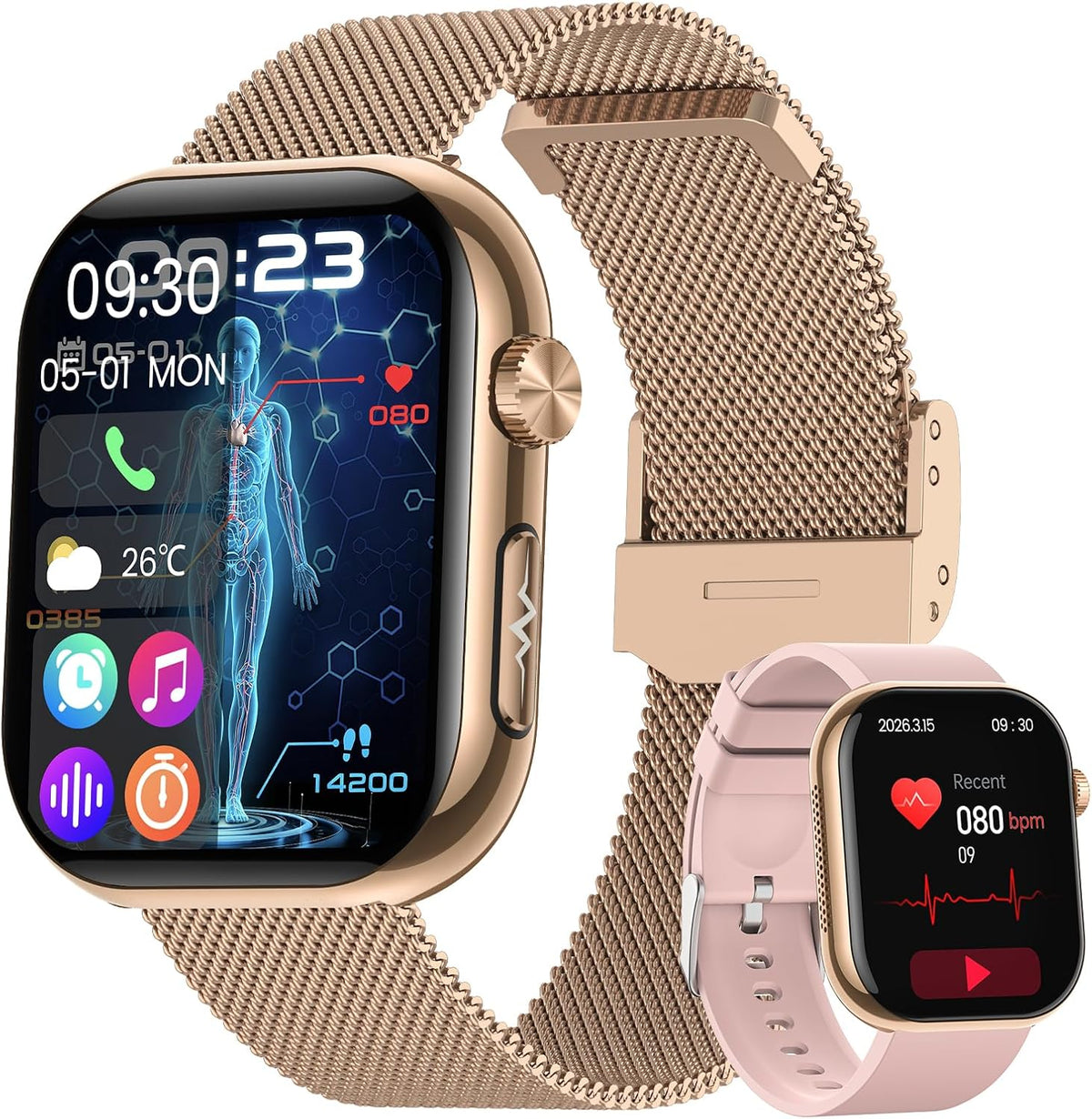 Smart Watch for Men Women,1.96" HD AMOLED Fitness Watch Tracker with 2 Band