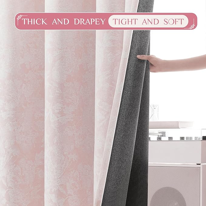 Beauoop Pink Floral Jacquard Blackout Curtains 72 Inches Long 2 Panels