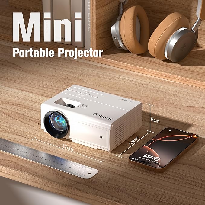 AuKing Projector, 2025 Upgraded Mini Projector, Full HD 1080P Home Theater