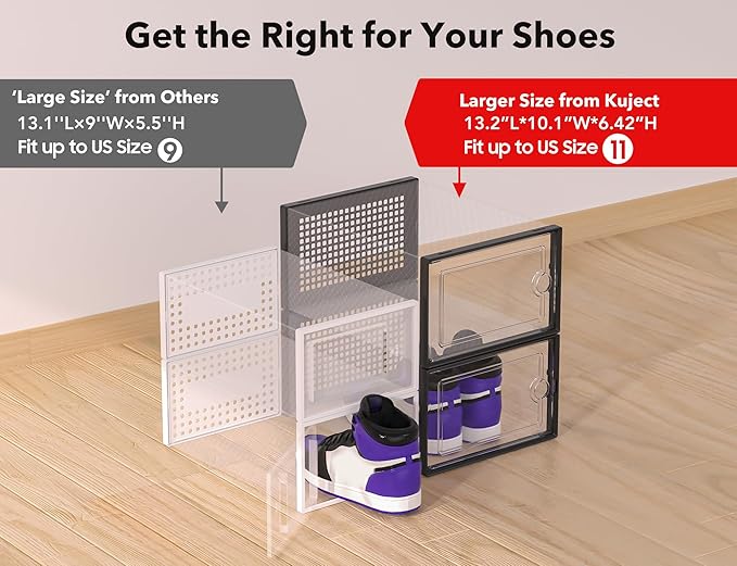 Kuject X-Large Shoe Storage Boxes Organizers Clear Plastic Stackable 12 Pack