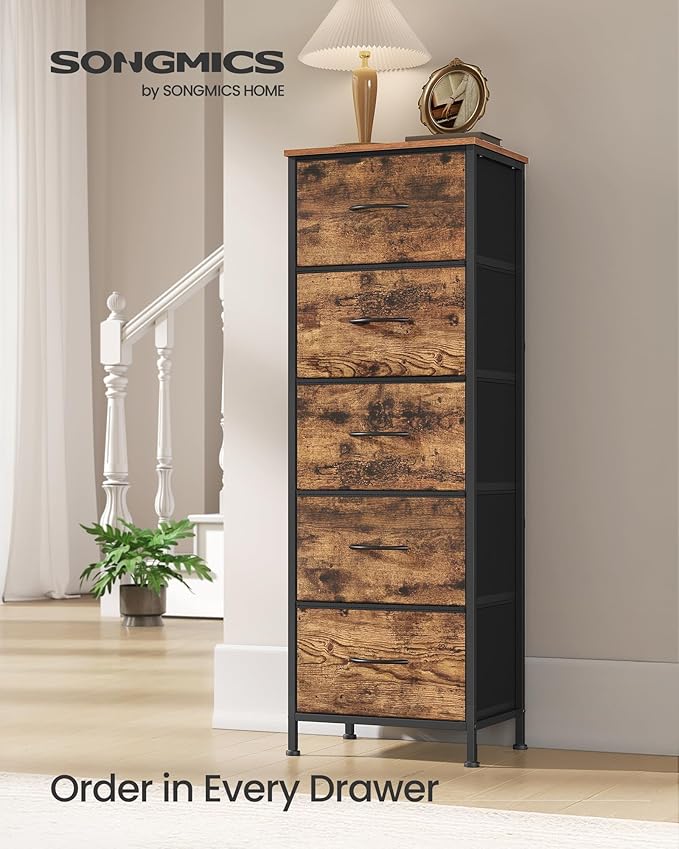 SONGMICS Dresser for Bedroom, Chest of Drawers, 5 Non-Woven Fabric Drawers