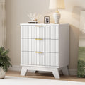 Fluted Dresser for Bedroom with 3 Drawers, 24" Wide Modern Chest of Drawers with Metal Handle, Wooden Dresser TV Stand, Wood Closet Clothes Storage Drawer Organizer for Living Room, Hallway, White