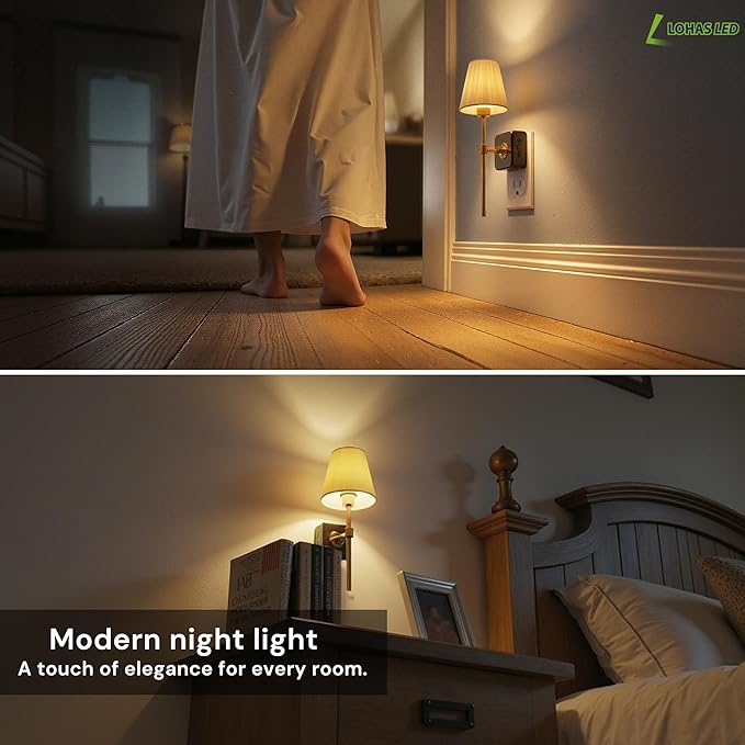 L LOHAS LED Night Lights Plug into Wall, 2 Pack Pleated Fabric Cover Night Light