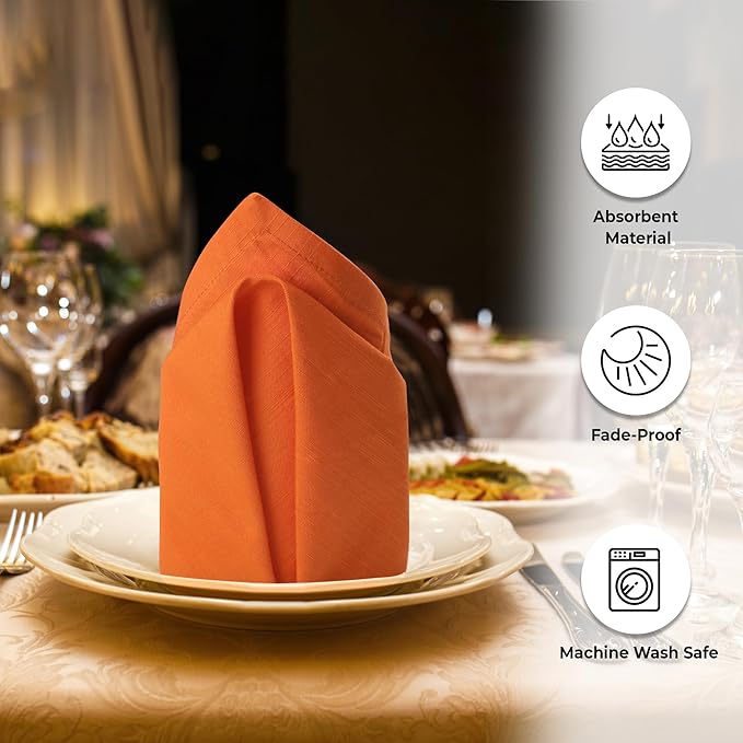 Urban Villa Cloth Napkins Halloween Dinner Napkins Solid Orange Color 20''x20'' (Set of 12) 100% Cotton Slub Absorbent Napkins Soft Durable Reusable Washable Ideal for Events Parties Everyday use