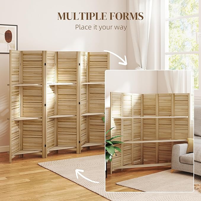 HOMCOM Room Divider, 6 Panel 67" Tall Wood Privacy Screen