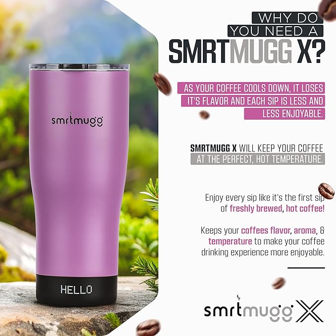 X Heated Coffee Mug 19 oz., 8 Hour Battery Life, Self-Heating, Adjustable Temp