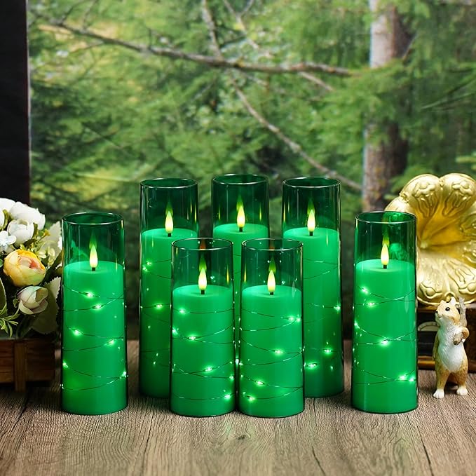 Flameless Candles with Embedded Star String, Battery Operated LED Pillar (Set of 7)