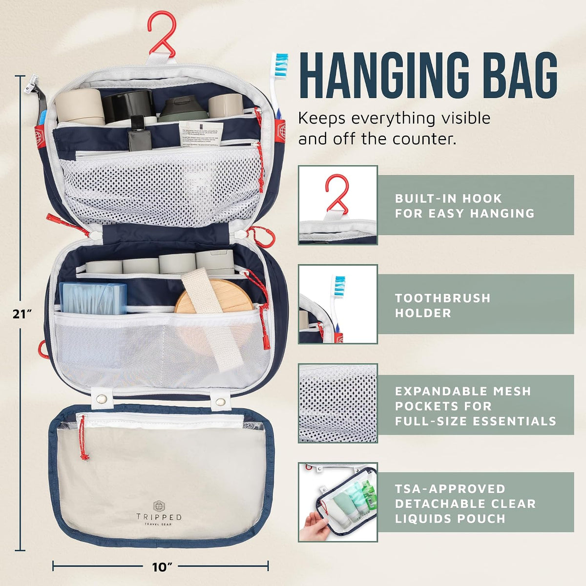 TRIPPED Travel Gear 3-Piece Travel Toiletry Bag Set