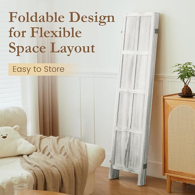 ALeesing 4 Panel Room Divider, 5.6Ft Wood Room Dividers and Folding Privacy