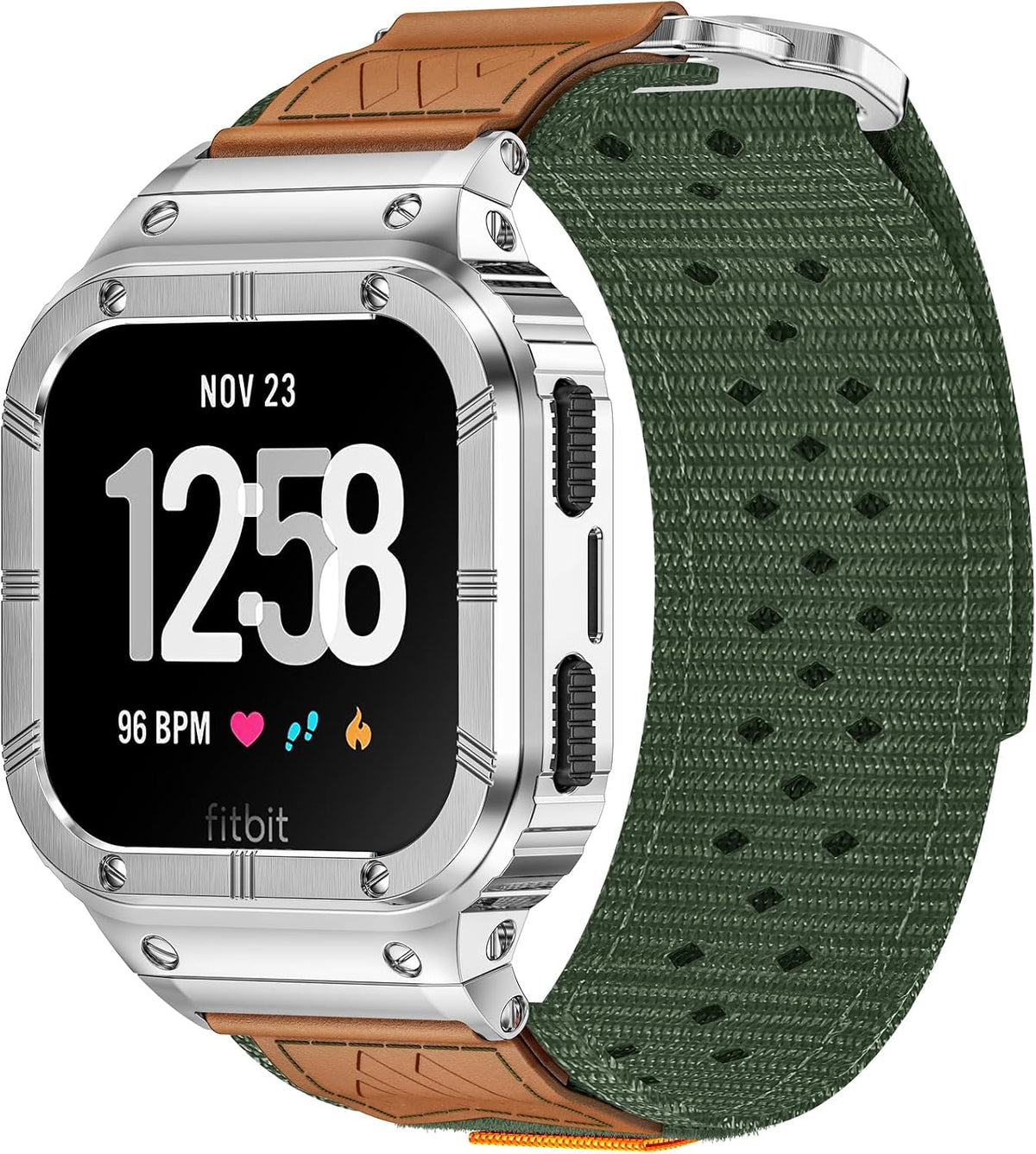MioHHR Nylon Bands with Stainless Steel Case for Fitbit Versa 4 3 2 1 Lite