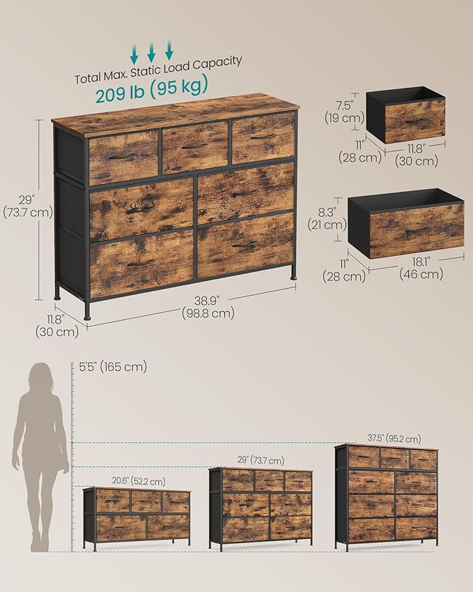 SONGMICS Dresser for Bedroom, Chest of Drawers, 7 Non-Woven Fabric Drawers