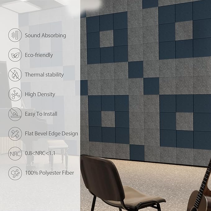 Amantech 12 Pack Acoustic Panels Self Adhesive Sound Proof Foam, High Density