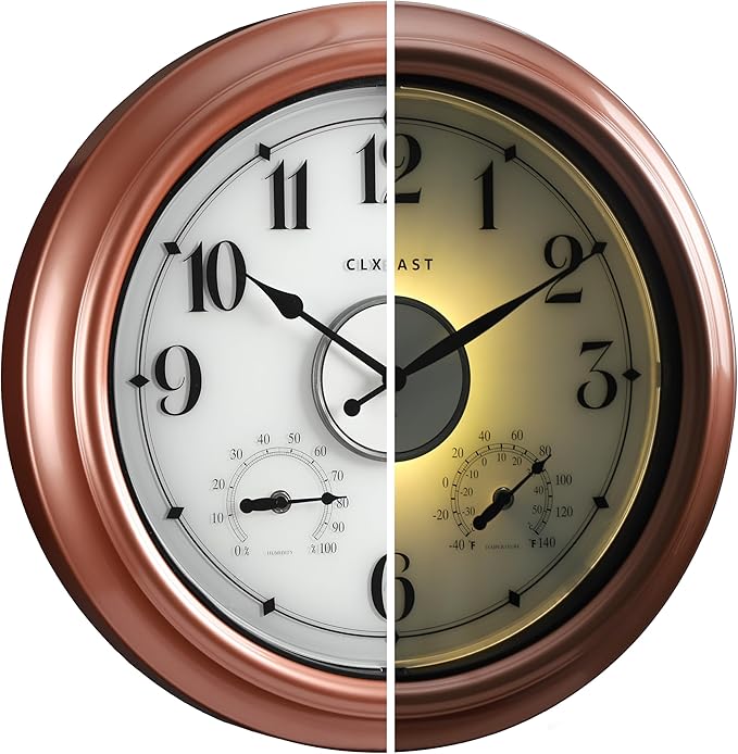 CLXEAST 18 Inch Illuminated Outdoor Indoor Clocks