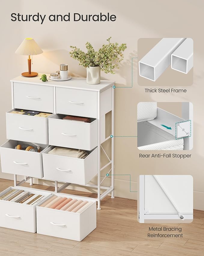 SONGMICS Dresser for Bedroom, Chest of Drawers, 8 Non-Woven Fabric Drawers