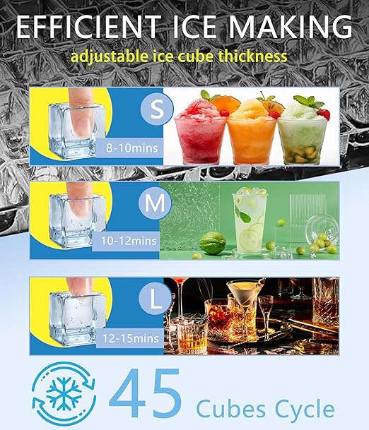 Commercial Ice Maker Machine, 100lbs/24H and 45pcs Stainless Steel Freestanding