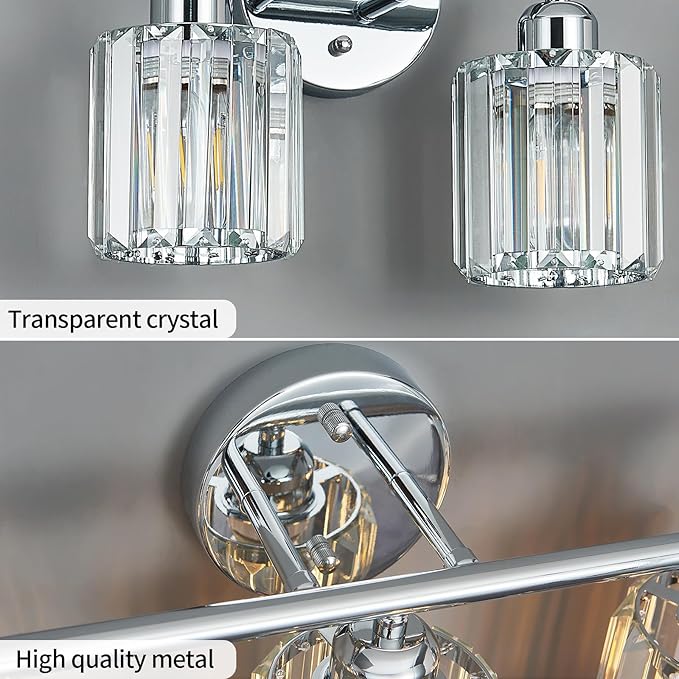 FDPBY Modern 3 Light Crystal Vanity Light, Chrome Vertical Bathroom Light
