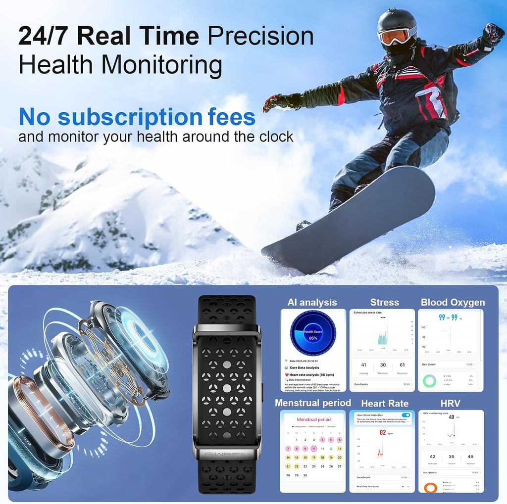 screenless fitness smart bracelet, 24/7 activity health tracker, close-up detail