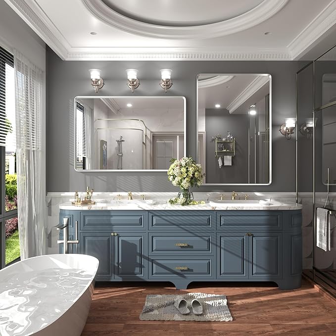 32x36 Inch Silver Bathroom Mirror, Rounded Rectangle Bathroom Vanity Mirror